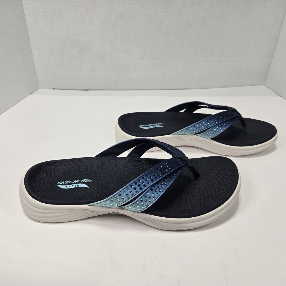 Skechers Women's Arch Fit Radiance Ombre Blue Rhinestone Sandals Size 7 Wide - Picture 3 of 12